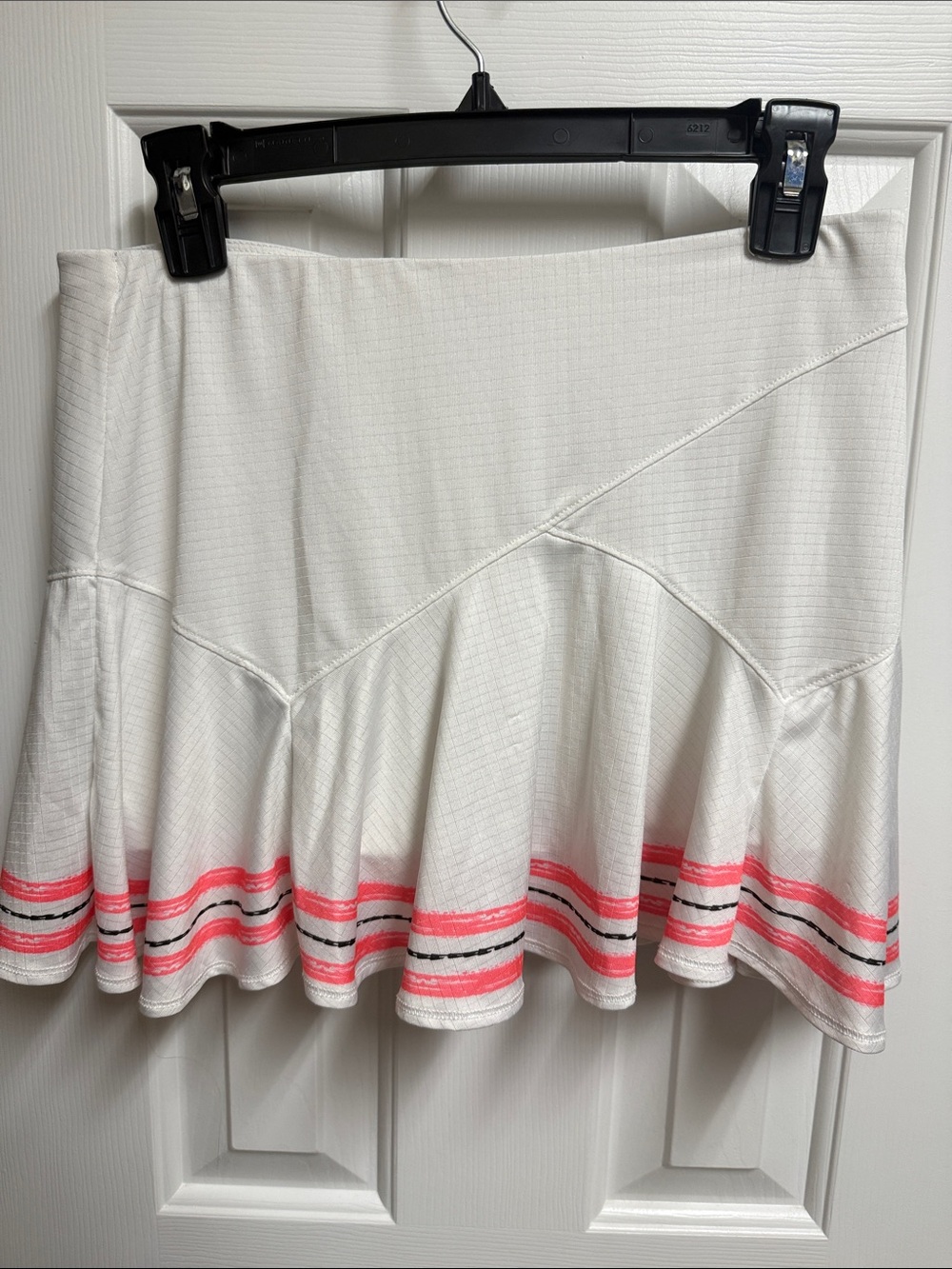 Lucky in Love White Skater Skirt with Pink and Black Stripe Hem